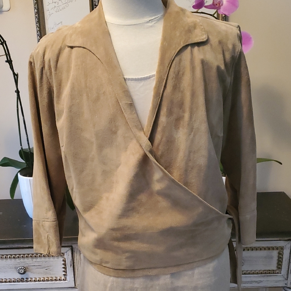 Brandon Thomas Tan Suede Blazer Wrap-Style